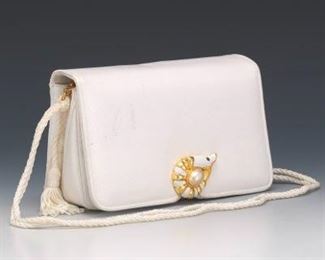 Judith Leiber White Reptile Leather Clutch 