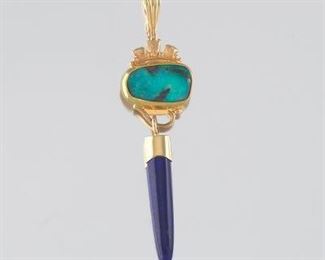 Katrin Wolf Artisan Gold and Opal and Lapis Lazuli Pendant 