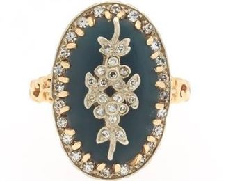 Ladies Belle Epoque Gold, Green Onyx and Diamond Ring 