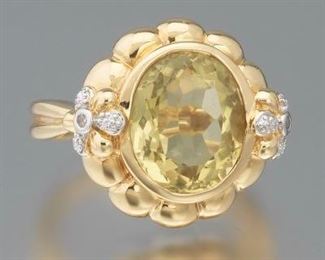 Ladies Citrine and Diamond Ring 