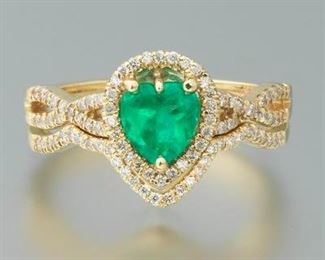 Ladies Emerald and Diamond Ring and Matching Band 