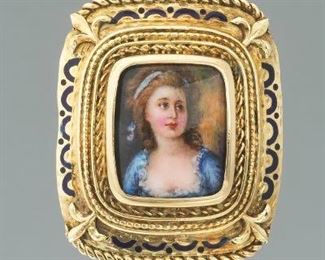 Ladies Enameled Portrait Ring 