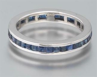 Ladies Gold and Blue Sapphire Eternity Band 