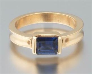 Ladies Gold and Blue Sapphire Ring 