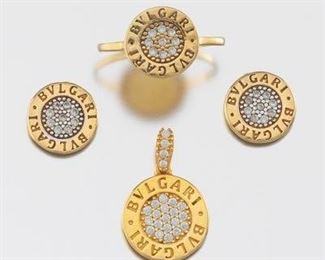 Ladies Gold and Clear Stones FourPiece Set, Stamped BVLGARI 
