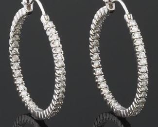 Ladies Gold and Diamond Inside and Out Pair of Hoops 