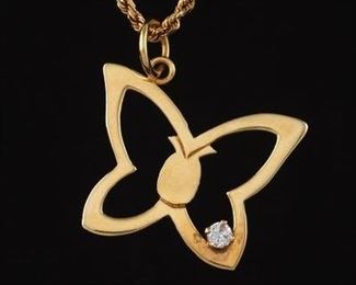 Ladies Gold and Diamond Butterfly Pendant on Chain 