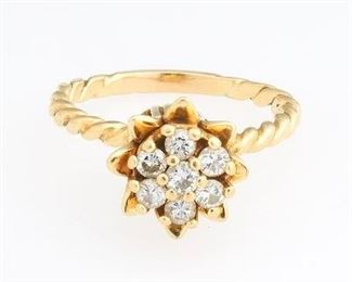Ladies Gold and Diamond Custom Made Floral Design Ring 