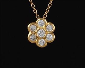 Ladies Gold and Diamond Floral Pendant on Chain 