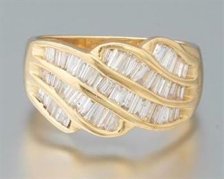 Ladies Gold and Diamond Scroll Ring 