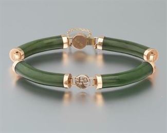 Ladies Gold and Green Jade Bracelet 
