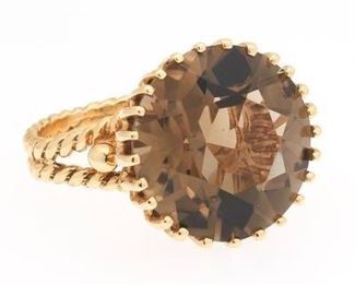 Ladies Gold and Smoky Quartz Cocktail Ring 