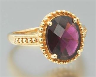 Ladies Gold and Raspberry Rhodolite Garnet Ring 