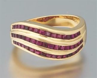 Ladies Gold and Ruby Wave Ring 