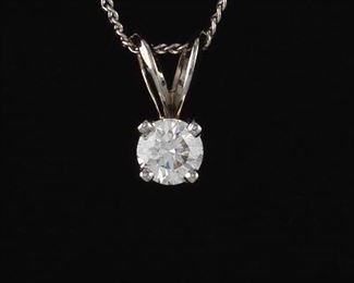 Ladies Gold and Solitaire Diamond Pendant on Chain 