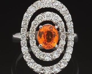 Ladies Gold, 1.63 Ct Spessartite Garnet and Diamond Fashion Ring 