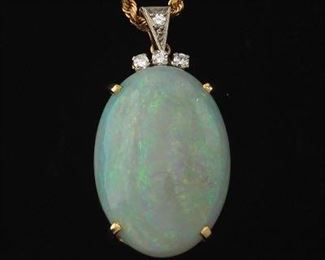 Ladies Gold, 12 Ct Opal and Diamond Pendant on Chain 