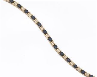 Ladies Gold, Blue Sapphire and Diamond Bracelet 