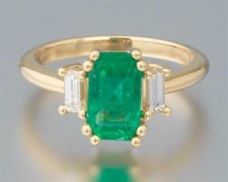 Ladies Gold, Emerald and Diamond Ring 