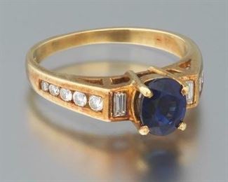 Ladies Gold, Natural Blue Sapphire and Diamond Ring 