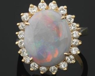 Ladies Gold, Opal and Diamond Ballerina Ring 