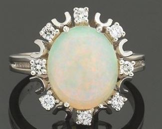 Ladies Gold, Opal and Diamond Cocktail Ring 