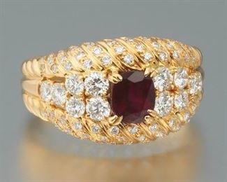 Ladies Gold, Ruby and Diamond Dome Ring 