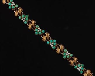 Ladies Gold, Turquoise and Diamond Bracelet 