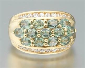 Ladies Green Sapphire and Clear Topaz Ring 