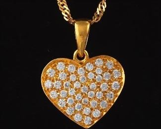 Ladies High Carat Gold and Clear Stones Heart Pendant on Chain 