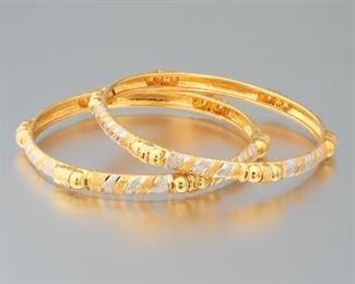 Ladies High Carat Two Gold TwoTone Bangles