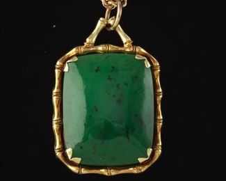 Ladies Italian Gold and Green Jade Pendant on Chain 