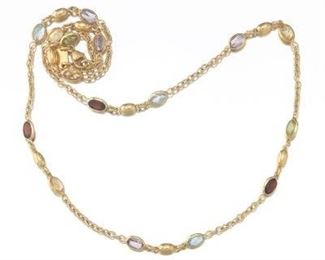 Ladies Italian Gold and Multicolor Gem Necklace 