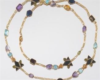 Ladies Long Necklace with Various Gemstones 