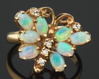 Ladies Opal and Diamond Butterfly Ring 