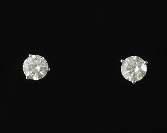 Ladies Pair of Gold and 0.95 ct Total Diamond Martini Glass Ear Studs 