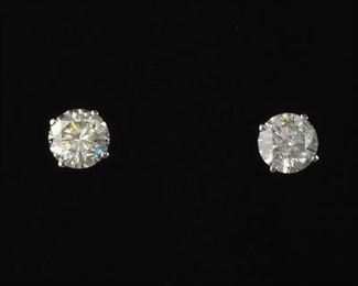 Ladies Pair of Gold and 1.67 ct Total Diamond Martini Glass Ear Studs 