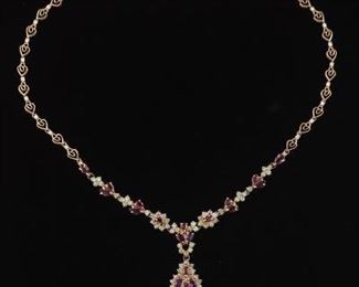 Ladies Pink Sapphire and Diamond Necklace 