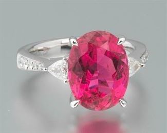 Ladies Pink Tourmaline and Diamond Ring 