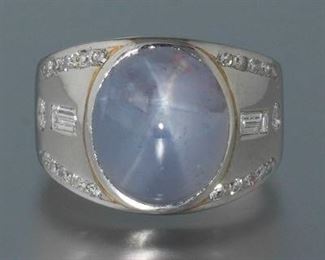 Ladies Platinum, Diamond and 13.2 ct Blue Star Sapphire Ring