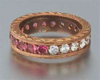 Ladies Rose Gold and Pink Tourmaline Eternity Band 