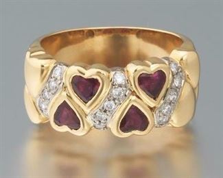 Ladies Ruby Heart and Diamond Band 