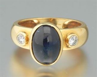 Ladies Sapphire Cabochon and Diamond Ring 