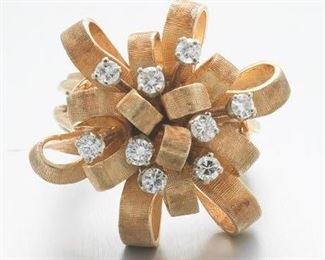 Ladies SemiAntique Gold and Diamond Bow Fashion Ring 
