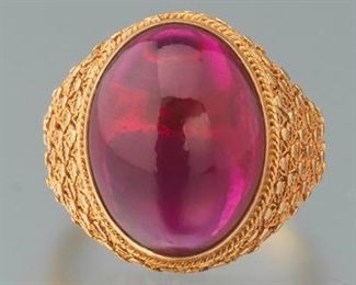 Ladies Synthetic Ruby and Gold Ring 