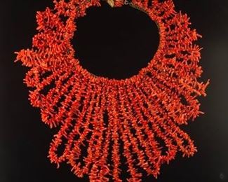 Ladies Victorian Coral Bib Necklace 