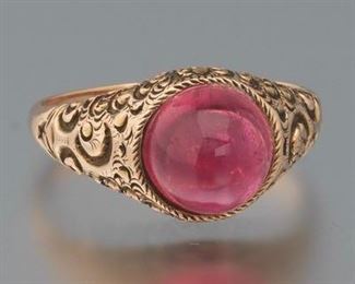 Ladies Victorian Gold and Pink Tourmaline Ring 