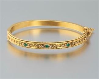 Ladies Victorian Gold, Emerald and Diamond Bangle 
