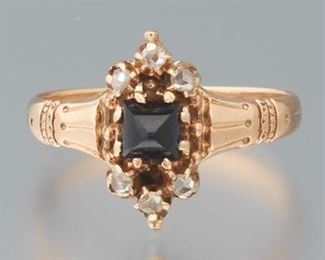 Ladies Victorian Gold, Natural Blue Sapphire and Rose Cut Diamond Ring, dated 1895 
