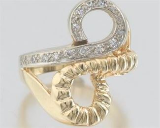 Ladies Vintage Gold and Diamond Infinity Bypass Ring 